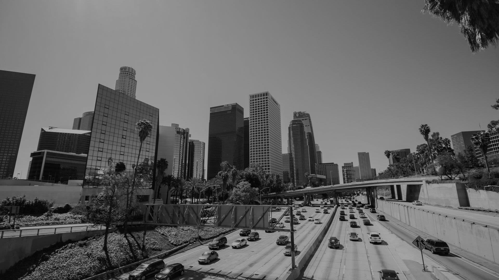 downtown Los Angeles view from freeway